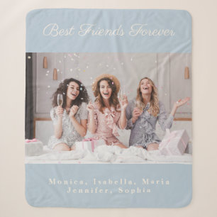 Friends photo dusty blue names fleece sherpa blanket