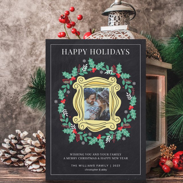 FRIENDS™ Photo Holiday Christmas Chalkboard Card (Card on table)