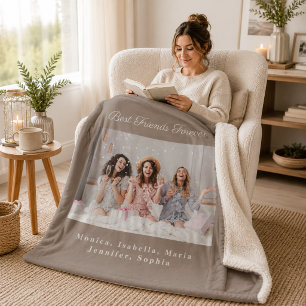 Friends photo mocha brown names fleece sherpa blanket