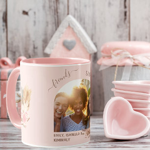Friends photo pampas grass rose gold pink florals mug