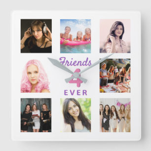 Friends photo white bff pink square wall clock
