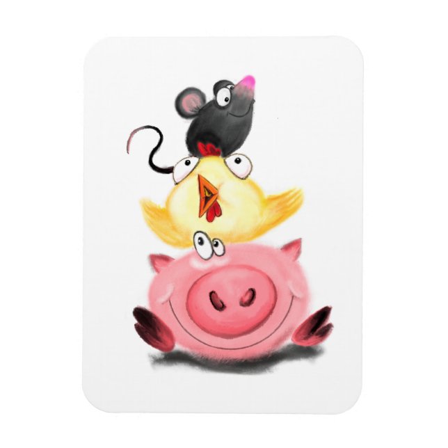 Friends Piggy Chick and Mouse Magnet Fun (Vertical)