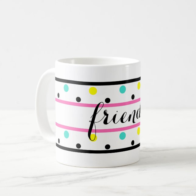 Friends Pink Blue Yellow Polka Dots Coffee Mug (Front Left)