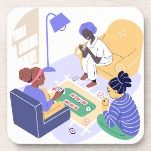 Friends Playing Cards Together Indoors Coaster