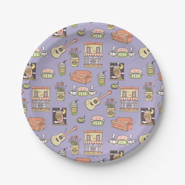 FRIENDS™ | Purple Icon Pattern Paper Plate (Front)