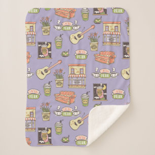 FRIENDS™   Purple Icon Pattern Sherpa Blanket