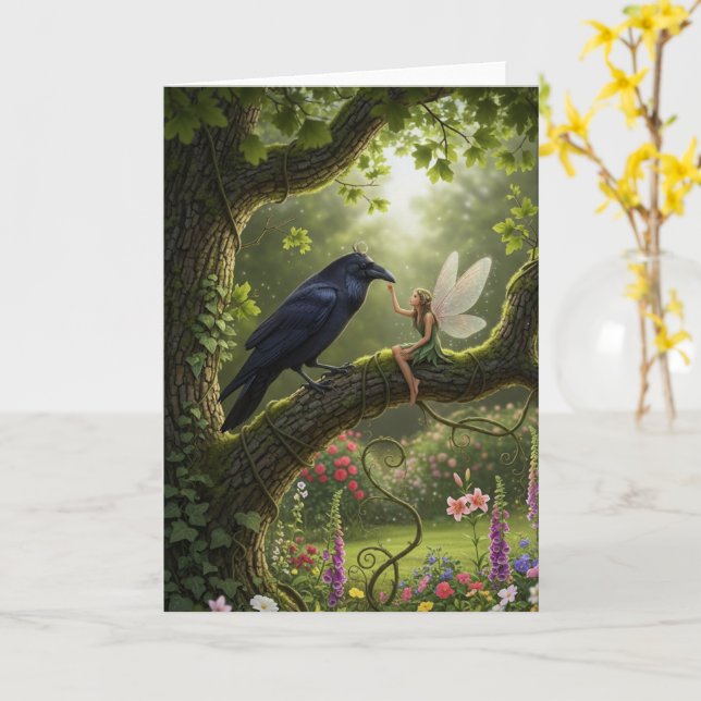 Friends Ravens Play With Fairy Card (Yellow Flower)