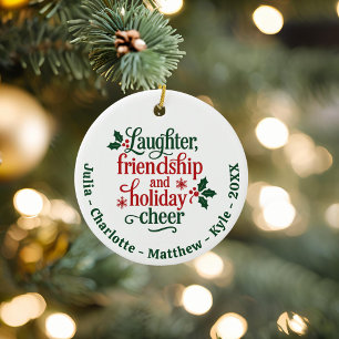 Friends red green typography Christmas Ceramic Tree Decoration