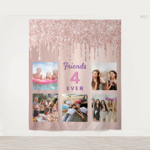 Friends rose gold photo collage glitter tapestry