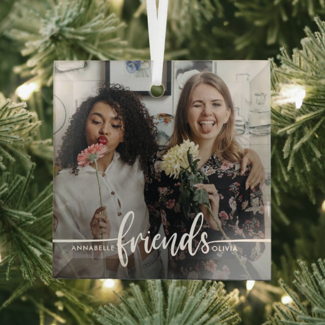 Friends Script Modern Photo  Glass Tree Decoration (Insitu)