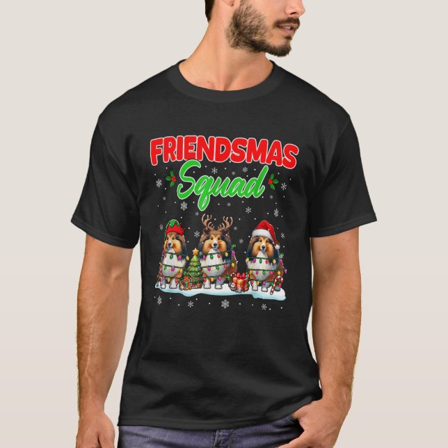 Friends Squad Christmas Three Santa Elf Shetland S T-Shirt (Front)