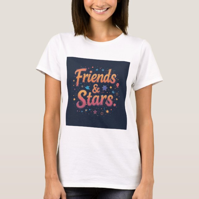 Friends & Stars - Whimsical Cosmic Artwork T-Shirt (Front)