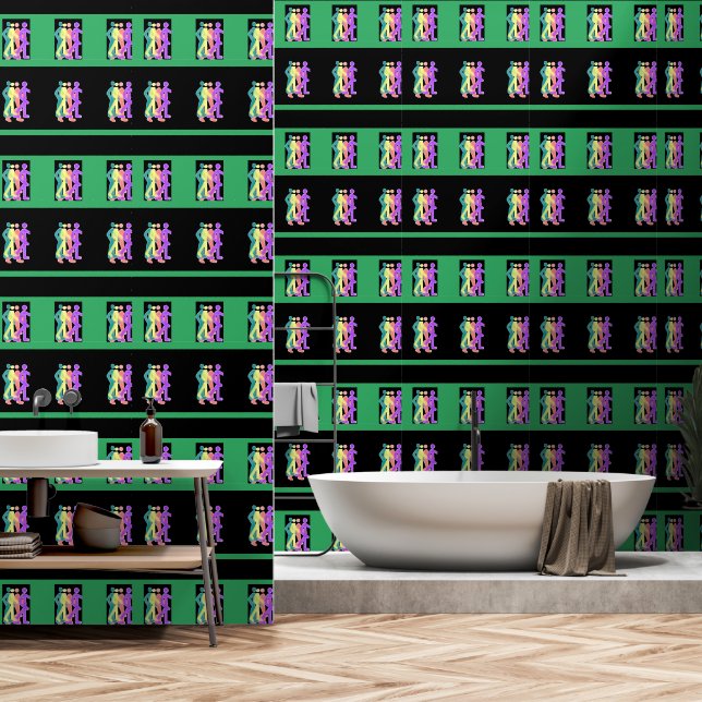 Friends Strolling Black And Emerald Green  Wallpaper (Bathroom)