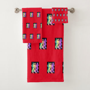 Friends Strolling Red    Bath Towel Set