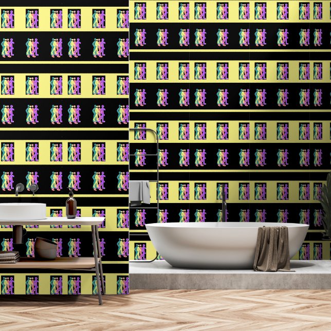 Friends Strolling Yellow  Wallpaper (Bathroom)