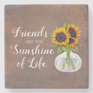 Friends Sunshine Sunflowers in Vase Rustic Brown Stone Coaster
