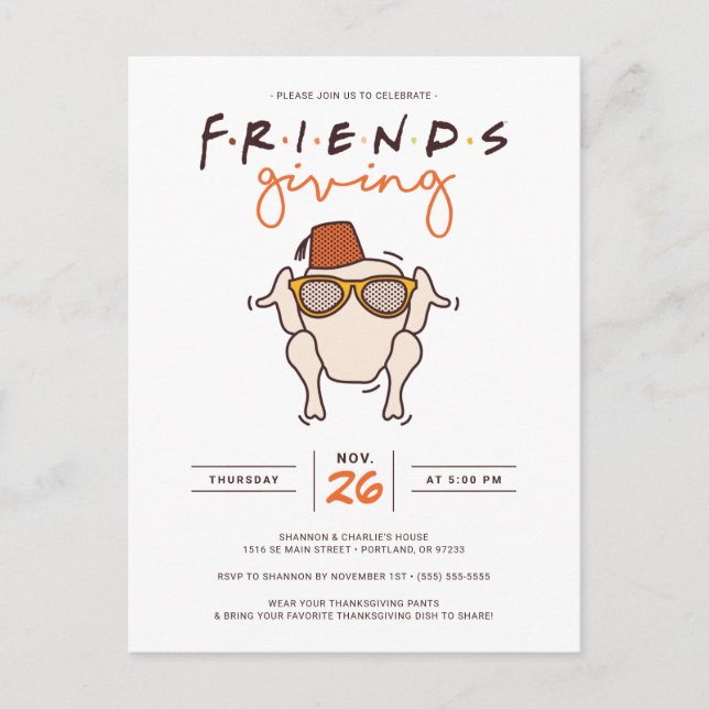 Friends T.V. Series Friendsgiving Party Invitation Postcard (Front)