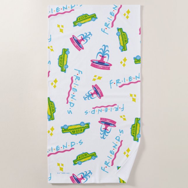 FRIENDS™ Taxi and Water Fountain Pattern Beach Towel (Front)