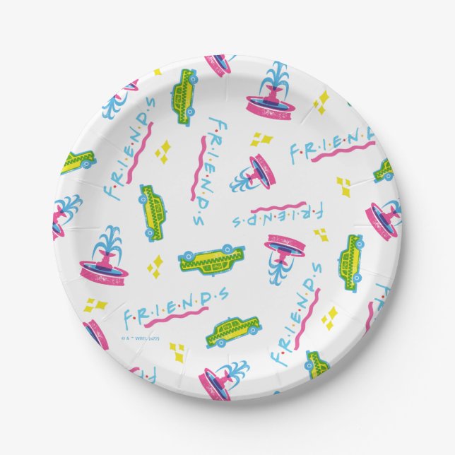 FRIENDS™ Taxi and Water Fountain Pattern Paper Plate (Front)