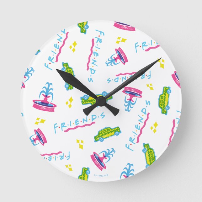 FRIENDS™ Taxi and Water Fountain Pattern Round Clock (Front)