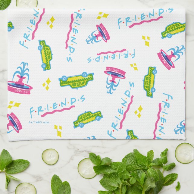 FRIENDS™ Taxi and Water Fountain Pattern Tea Towel (Folded)