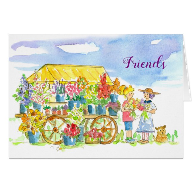 Friends Women Flower Bouquet Watercolor (Front Horizontal)