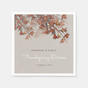 Friendsgiving Abstract Watercolor Fall Leaves Napkin