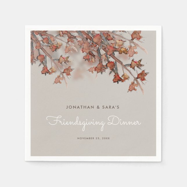Friendsgiving Abstract Watercolor Fall Leaves Napkin (Front)