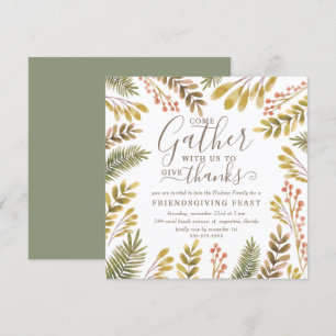 Friendsgiving Autumn Greenery Watercolor Wreath Invitation