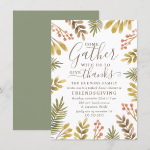 Friendsgiving Autumn Greenery Watercolor Wreath Invitation