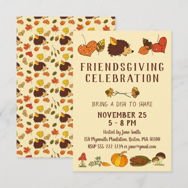 Friendsgiving Celebration with Hedgehog Invitation (Front/Back)
