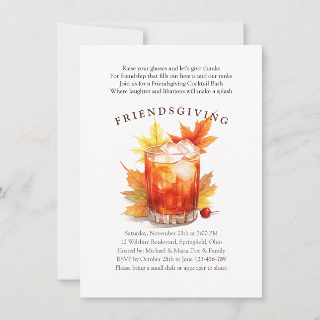 Friendsgiving Cocktails Thanksgiving Party Invitation (Front)