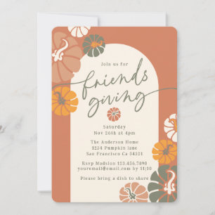 Friendsgiving Dinner Arch Fall Terracotta Pumpkins Invitation