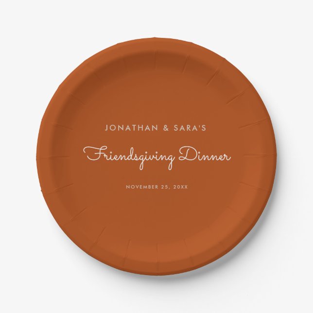 Friendsgiving Dinner Autumn Orange Paper Plate (Front)