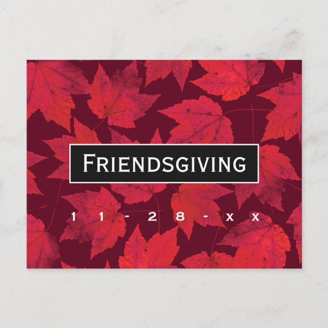 Friendsgiving Dinner Autumn Red Leaves Invitation (Front)