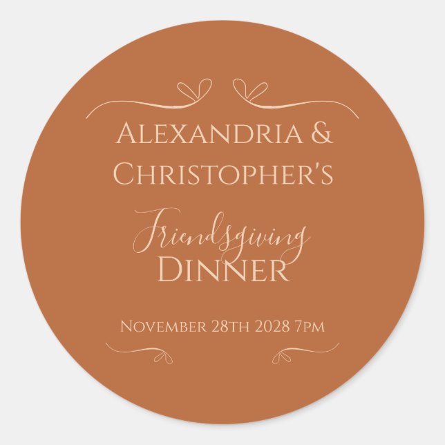 Friendsgiving Dinner Chic Elegant  Classic Round Sticker (Front)