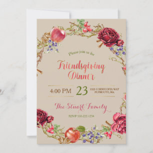Friendsgiving Dinner Fall Apples Cinnamon Roses Invitation