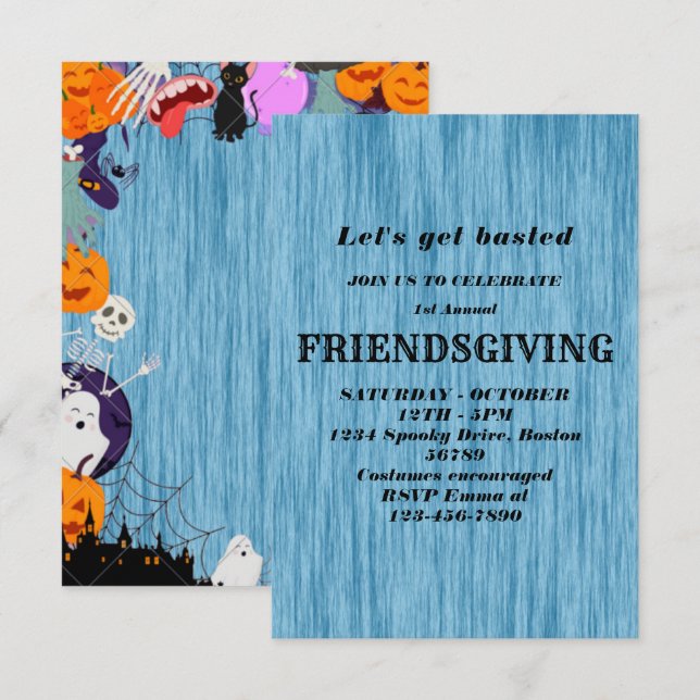 Friendsgiving Dinner Feast Blue Pumpkin  Invitation (Front/Back)