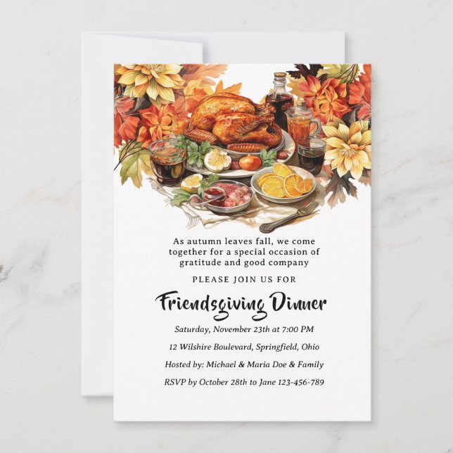 Friendsgiving Dinner Feast Turkey Invitation (Front)