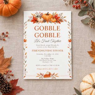 Friendsgiving Dinner Gobble Gobble Fall Pumpkin Holiday Card