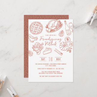 Friendsgiving Dinner Hand Drawn Food Whimsical Invitation