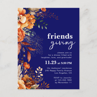 Friendsgiving dinner invitation autumnal floral postcard
