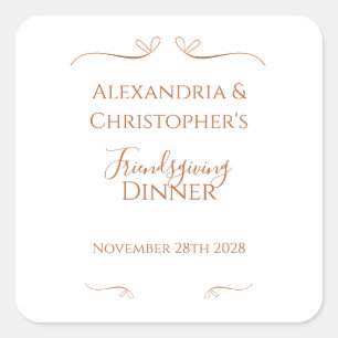 Friendsgiving Dinner Party Chic Minimal Square Sticker