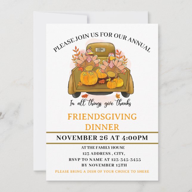  Friendsgiving Dinner party Invitation (Front)