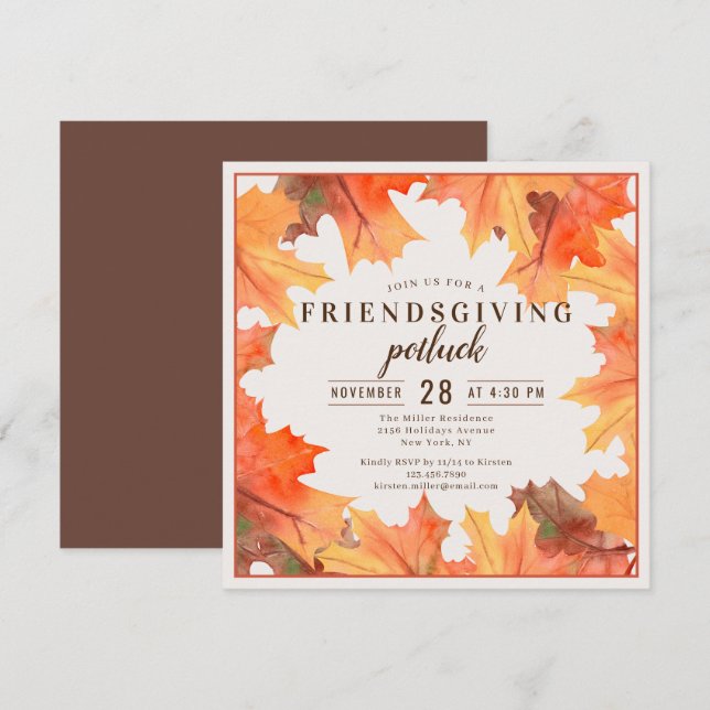 Friendsgiving Dinner Potluck Autumn Leaves Invitation (Front/Back)