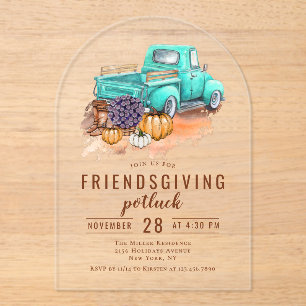 Friendsgiving Dinner Potluck Rustic Farm Truck Acrylic Invitations