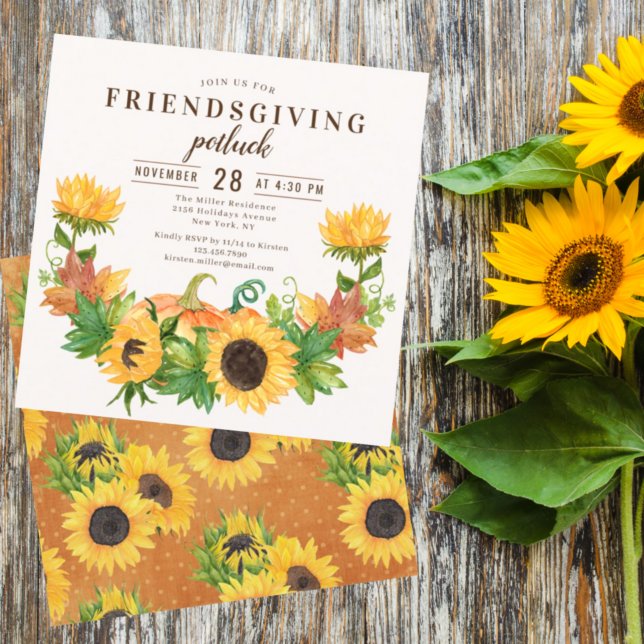 Friendsgiving Dinner Potluck Sunflower Pumpkin Invitation (Creator Uploaded)