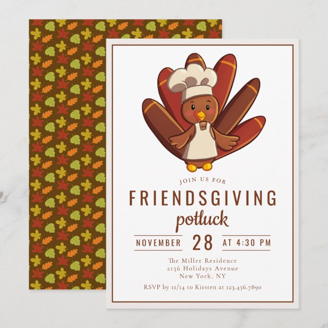 Friendsgiving Dinner Potluck Turkey Chef Invitation (Front/Back)