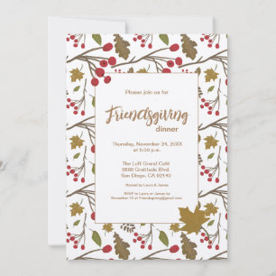 Friendsgiving Dinner Rustic Autumn Leaves Invitation