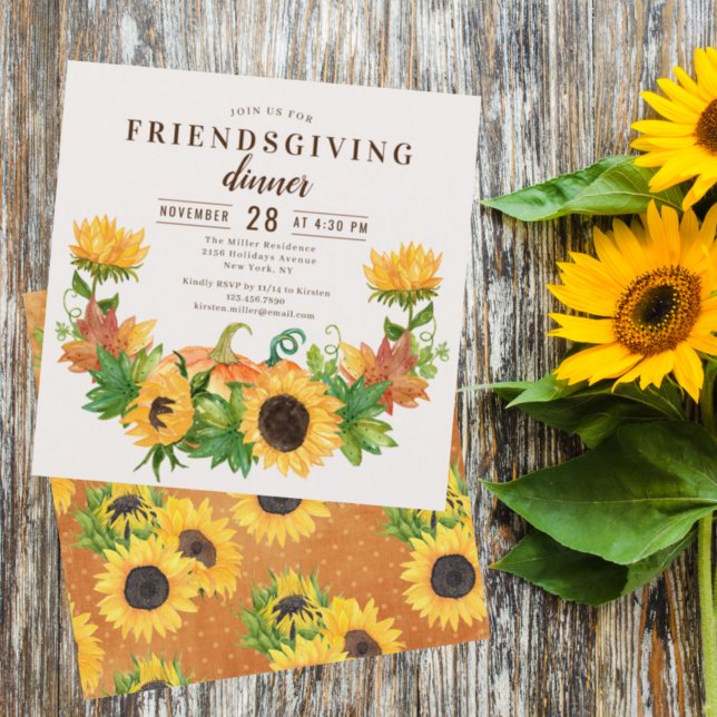 Friendsgiving Dinner Rustic Sunflower Pumpkin Invitation (Creator Uploaded)